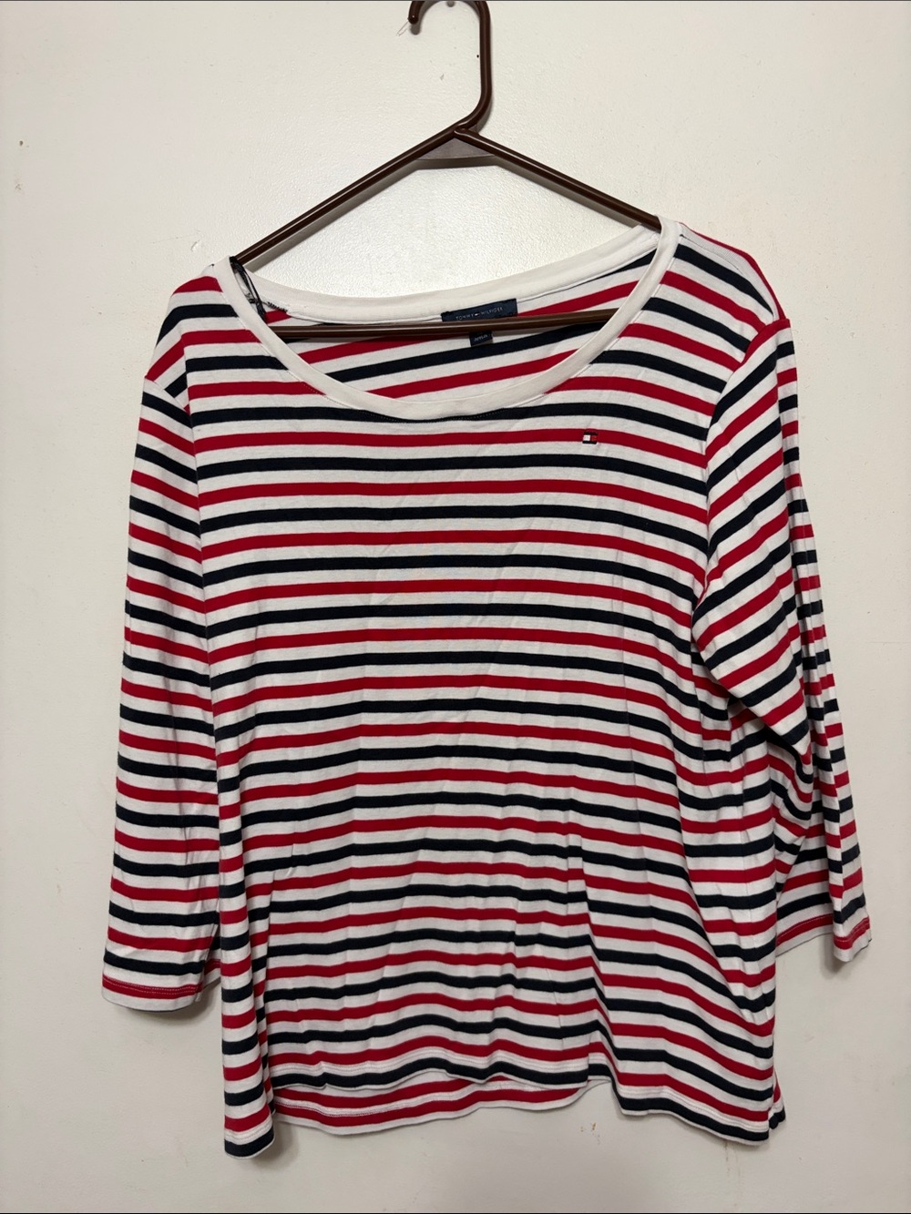 Tommy Hilfiger Red White Navy Striped Long Sleeve Top Sz 0X